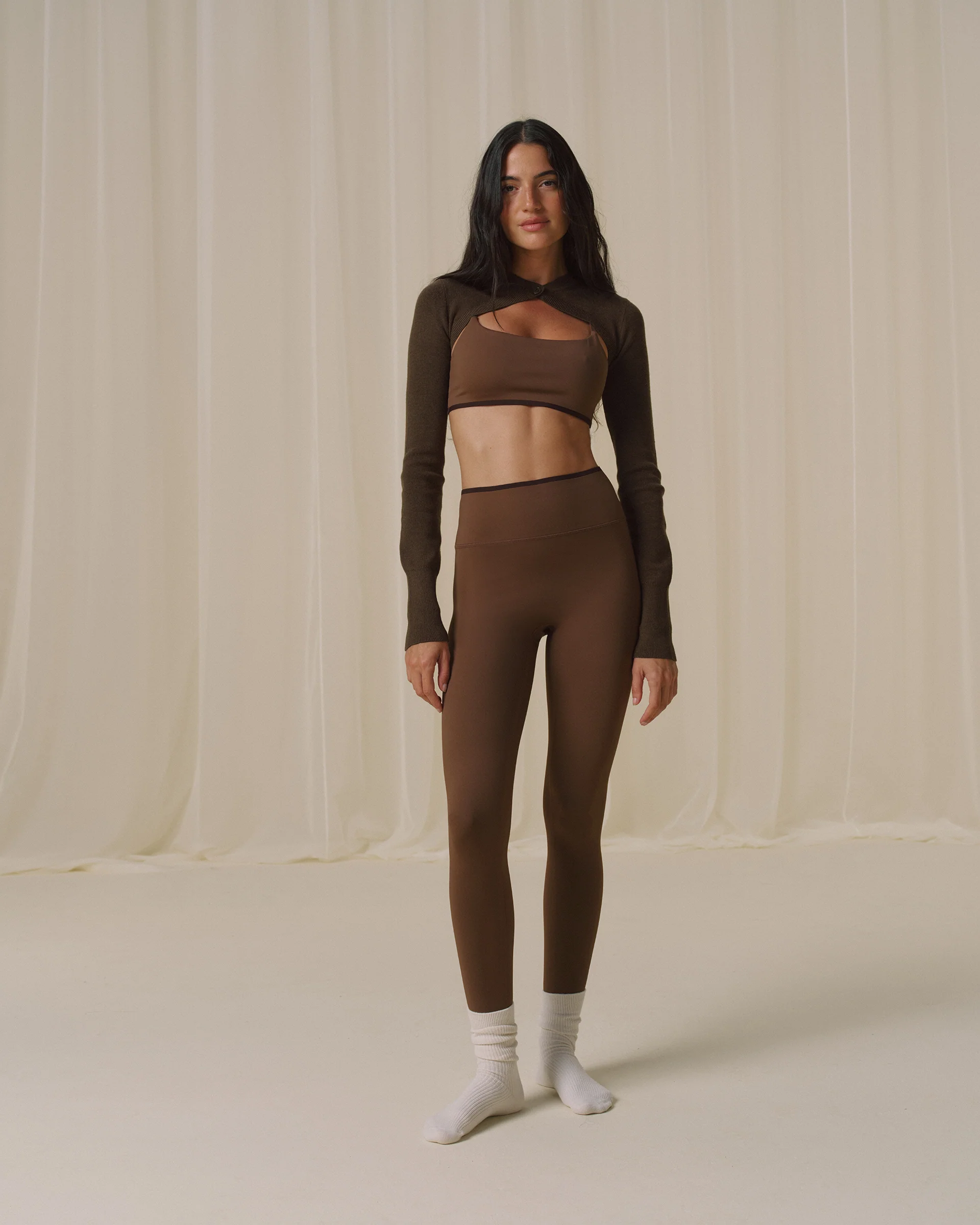 Bonded Skinny Strap Bra - Mocha Brown - Image 4
