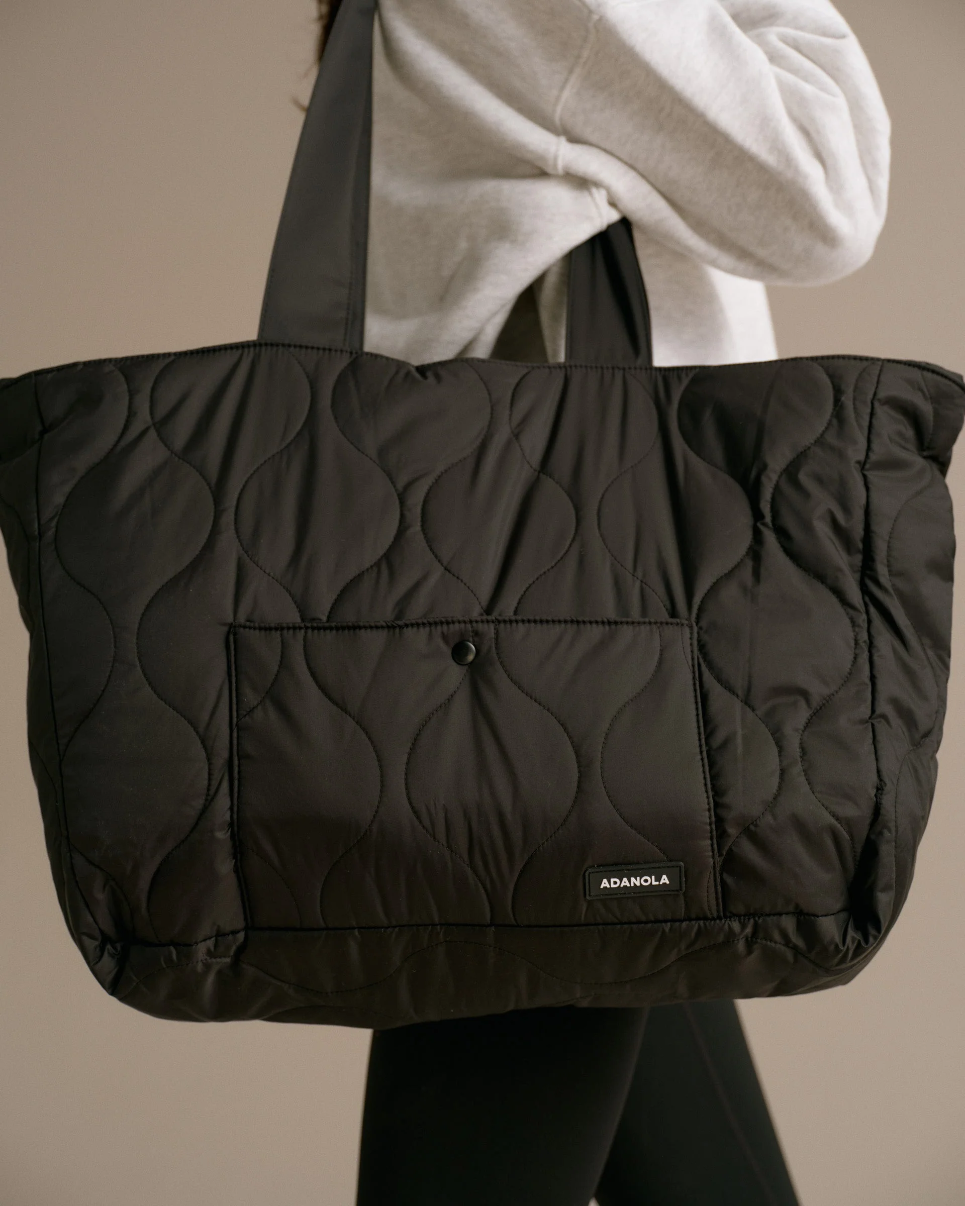 Quilted Nylon Tote Bag - Black - Image 2