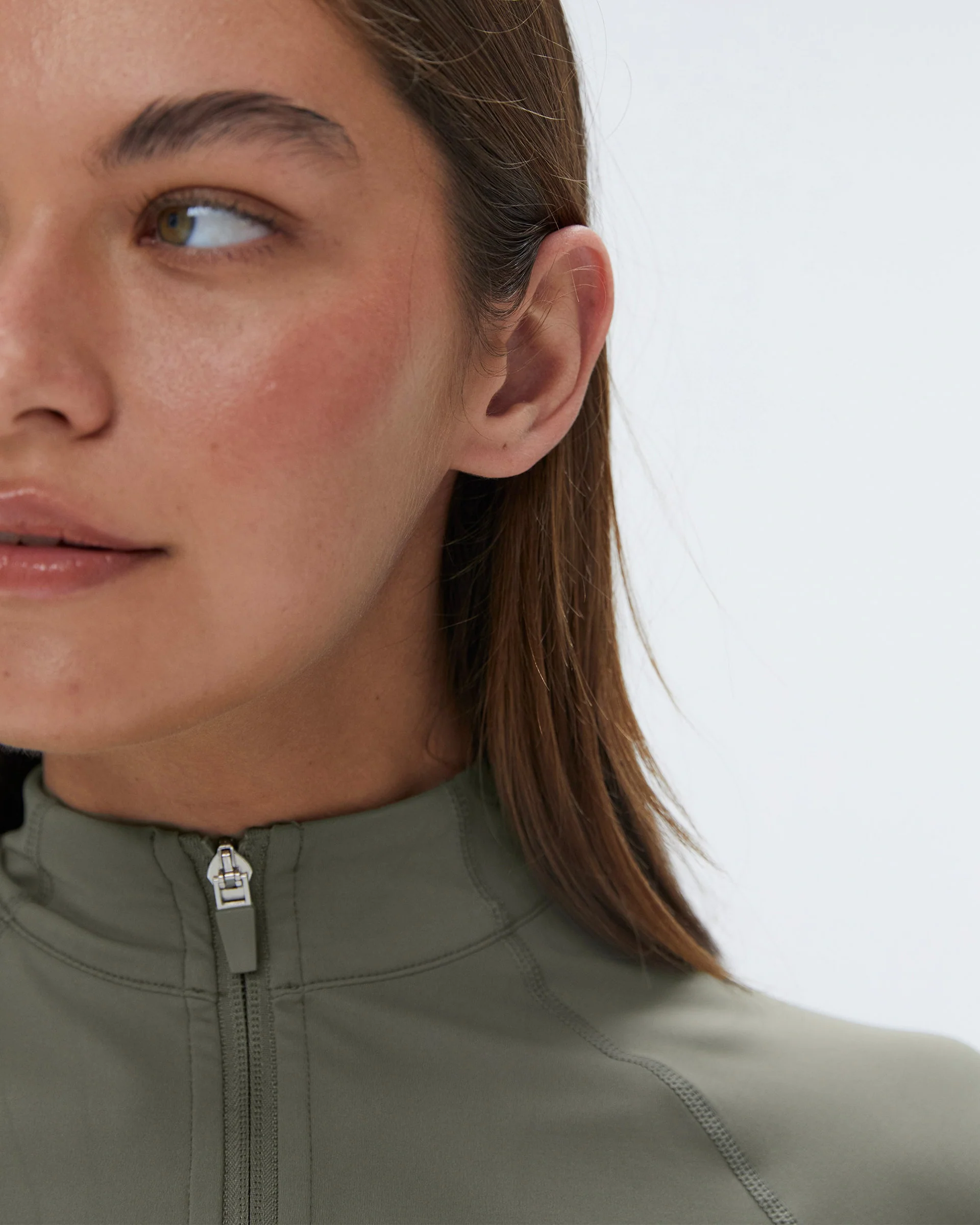 Ultimate Short Sleeve Zip Up Top - Olive Green - Image 3
