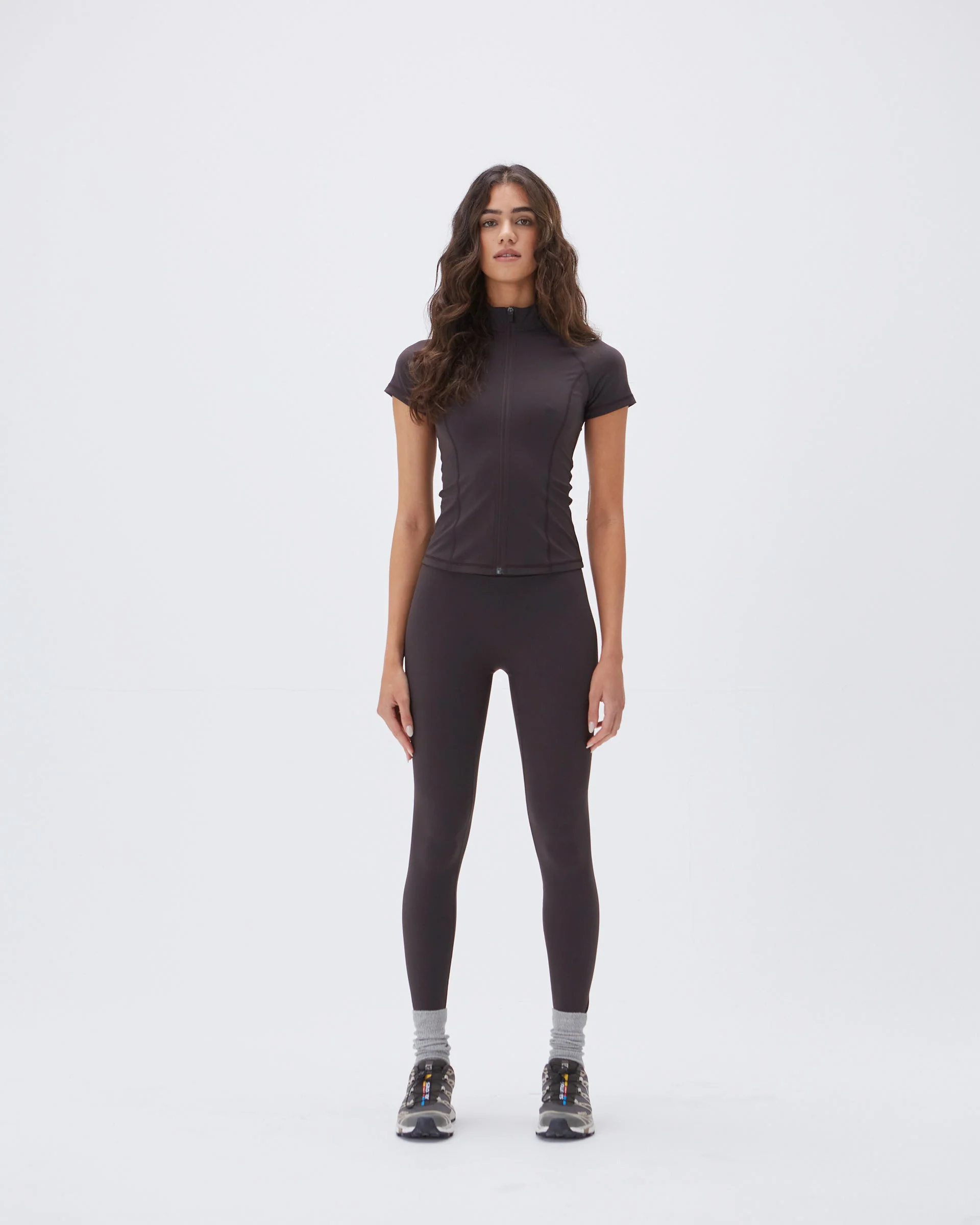 Ultimate Short Sleeve Zip Up Top - Coffee Bean - Image 5