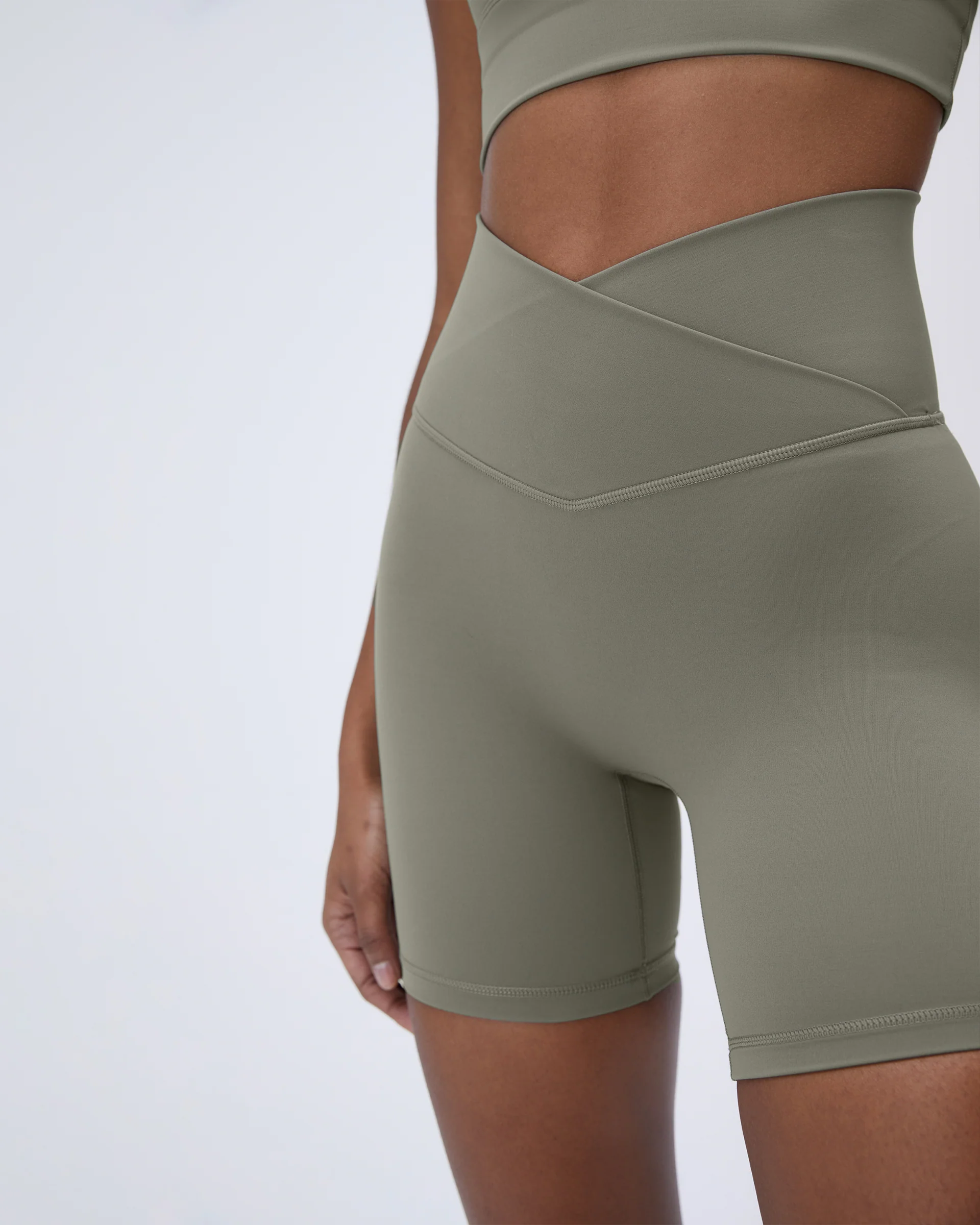 Ultimate Wrap Over Crop Shorts - Olive Green - Image 3