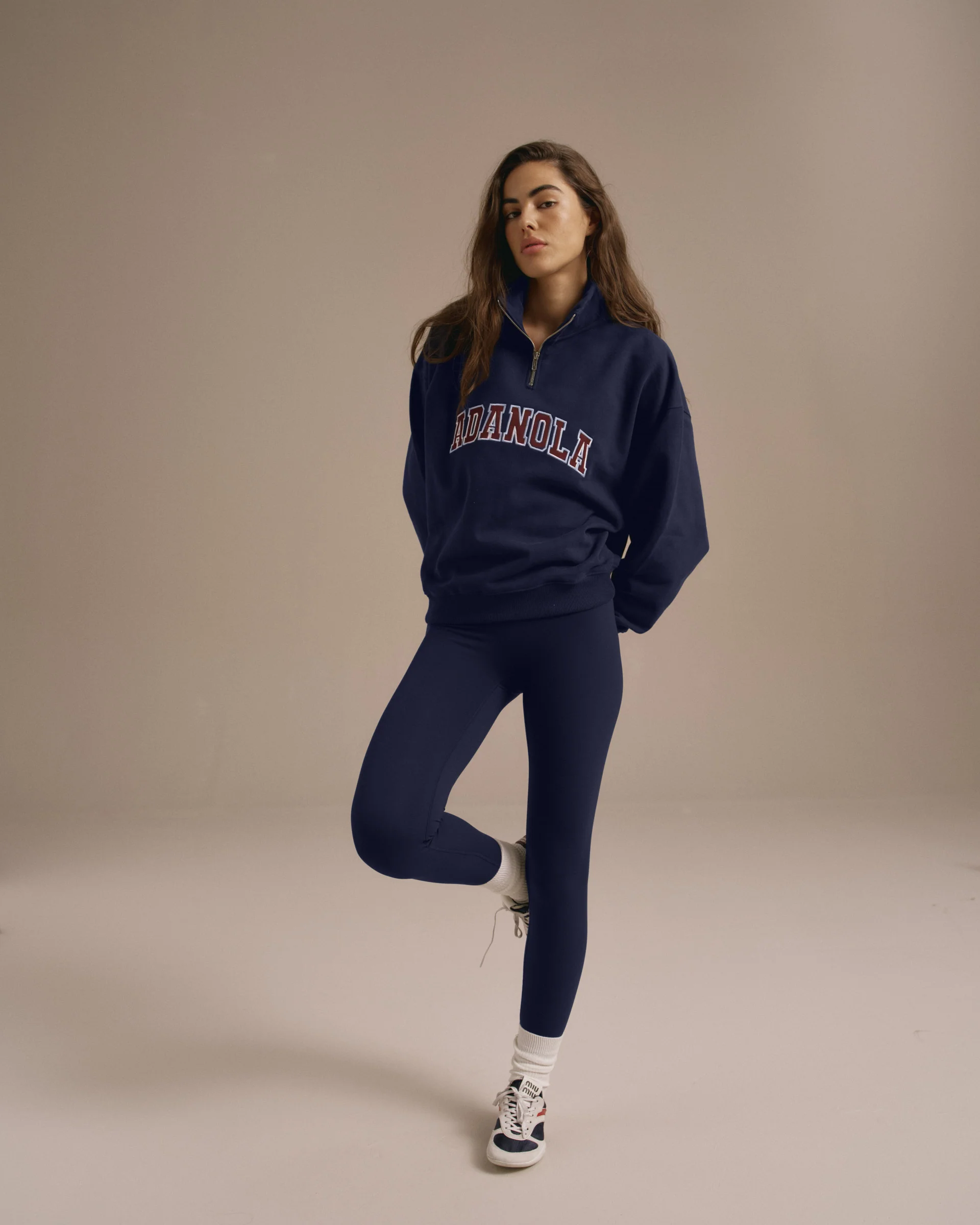 Varsity Relaxed Funnel Neck Zip Sweatshirt - Navy Blue/Burgundy - Image 4