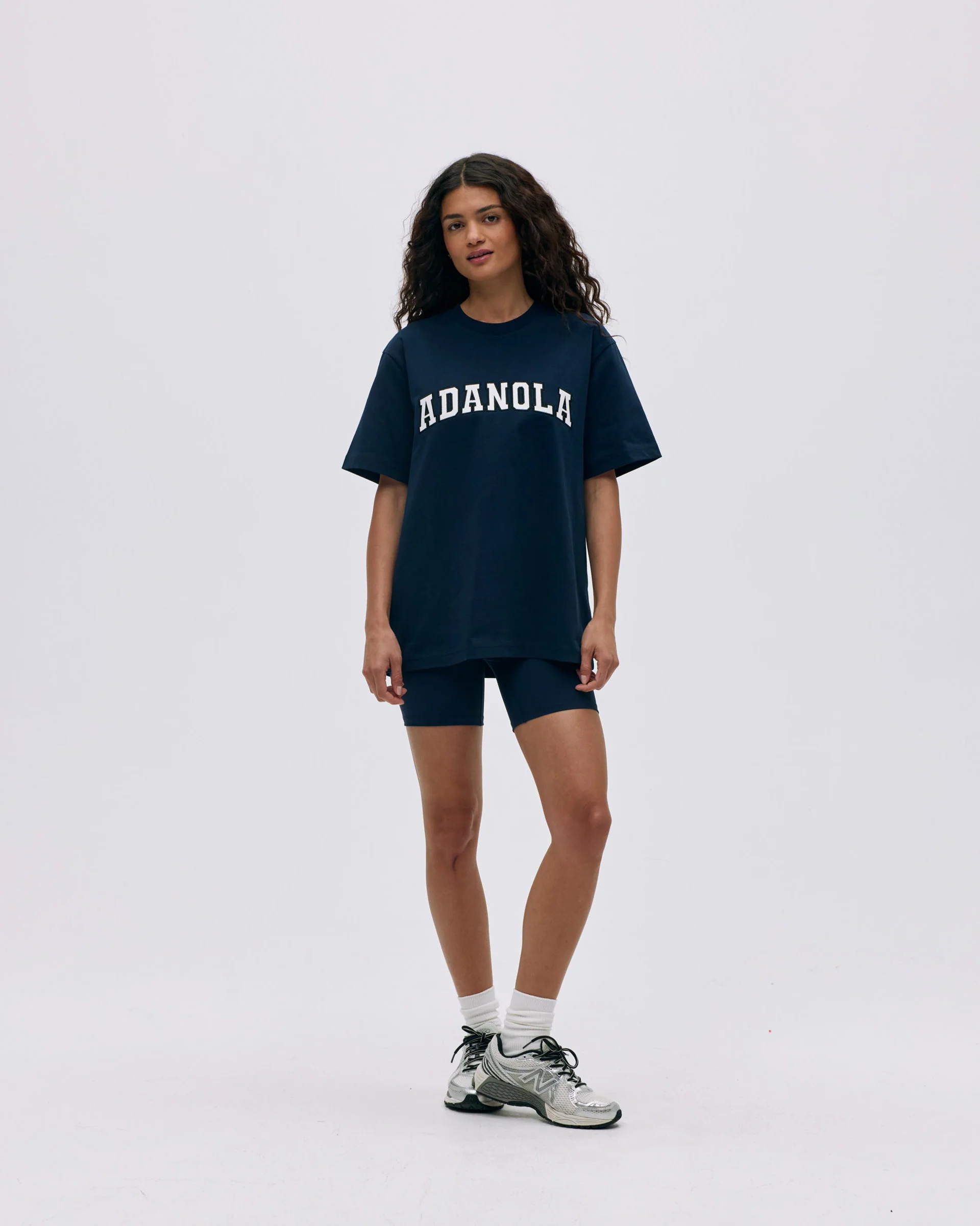 Varsity Short Sleeve Oversized T-shirt - Navy Blue/White - Image 4