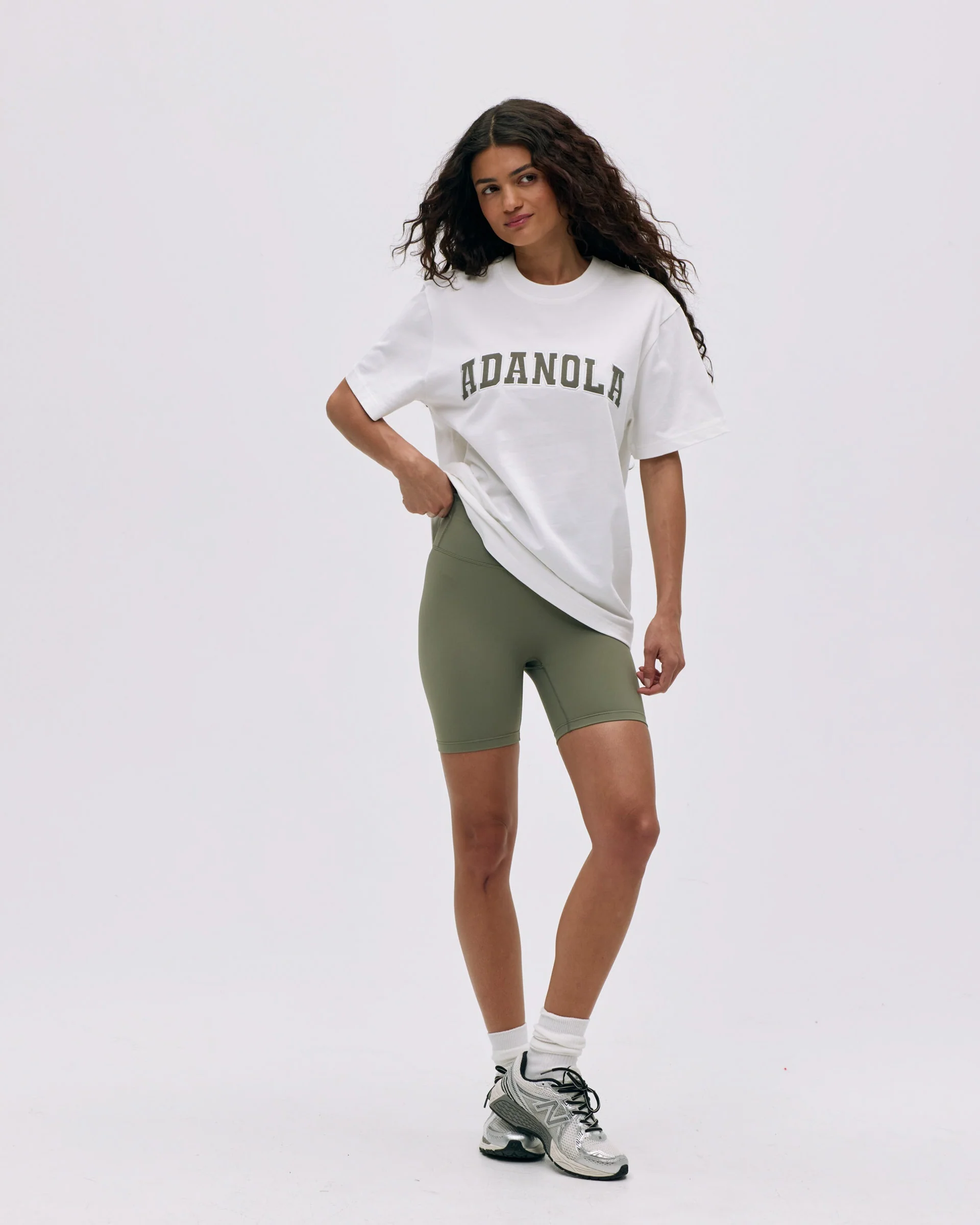 Varsity Short Sleeve Oversized T-shirt - White/Olive Green - Image 4